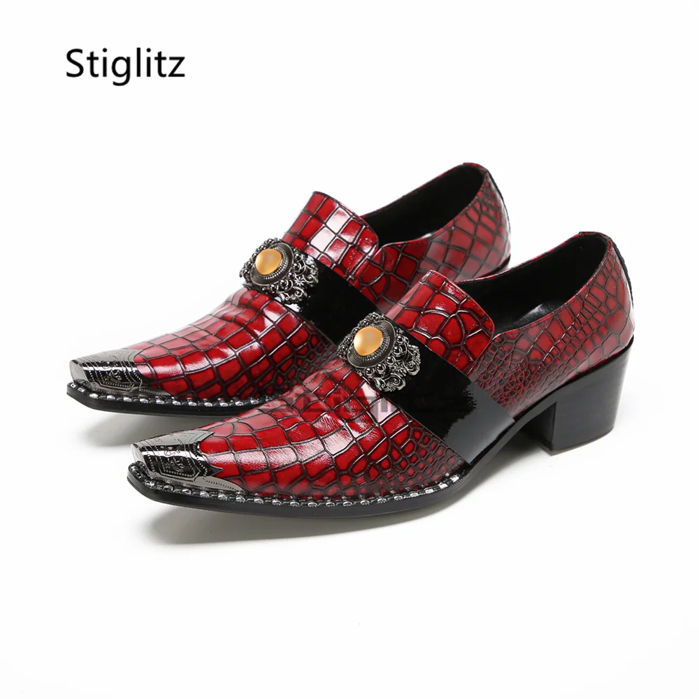 Red Crocodile Pattern Leather Loafers for Men Metal Pointed Toe Block High Heels with Gem Buckle Vintage Wedding Dress Shoes
Red Crocodile Pattern Leather Loafers for Men Metal Pointed Toe Block High Heels with Gem Buckle Vintage Wedding Dress Shoes