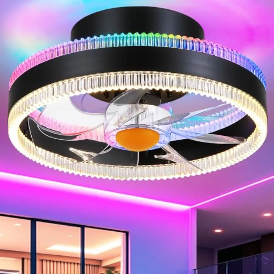 Flush Mount Ceiling Fans with Lights - RGB Low Profile Ceiling Fan13" Small Dimmable LED Bladeless Ceiling Fans Modern Enclosed
Flush Mount Ceiling Fans with Lights - RGB Low Profile Ceiling Fan13" Small Dimmable LED Bladeless Ceiling Fans Modern Enclosed