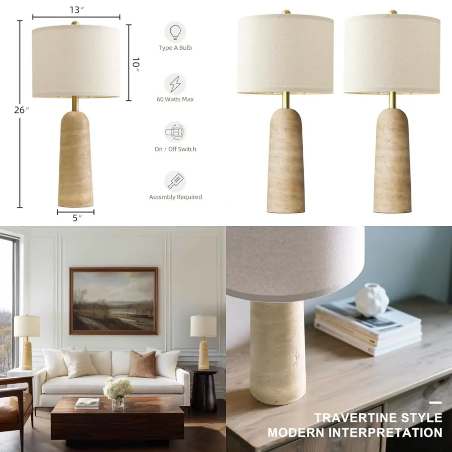 Modern Table Lamp Set of 2, Resin Lamp with Natural Stone Look, 27.25" Lamps for Living Room with Linen Shades, Bedside Lamp fo
Modern Table Lamp Set of 2, Resin Lamp with Natural Stone Look, 27.25" Lamps for Living Room with Linen Shades, Bedside Lamp fo