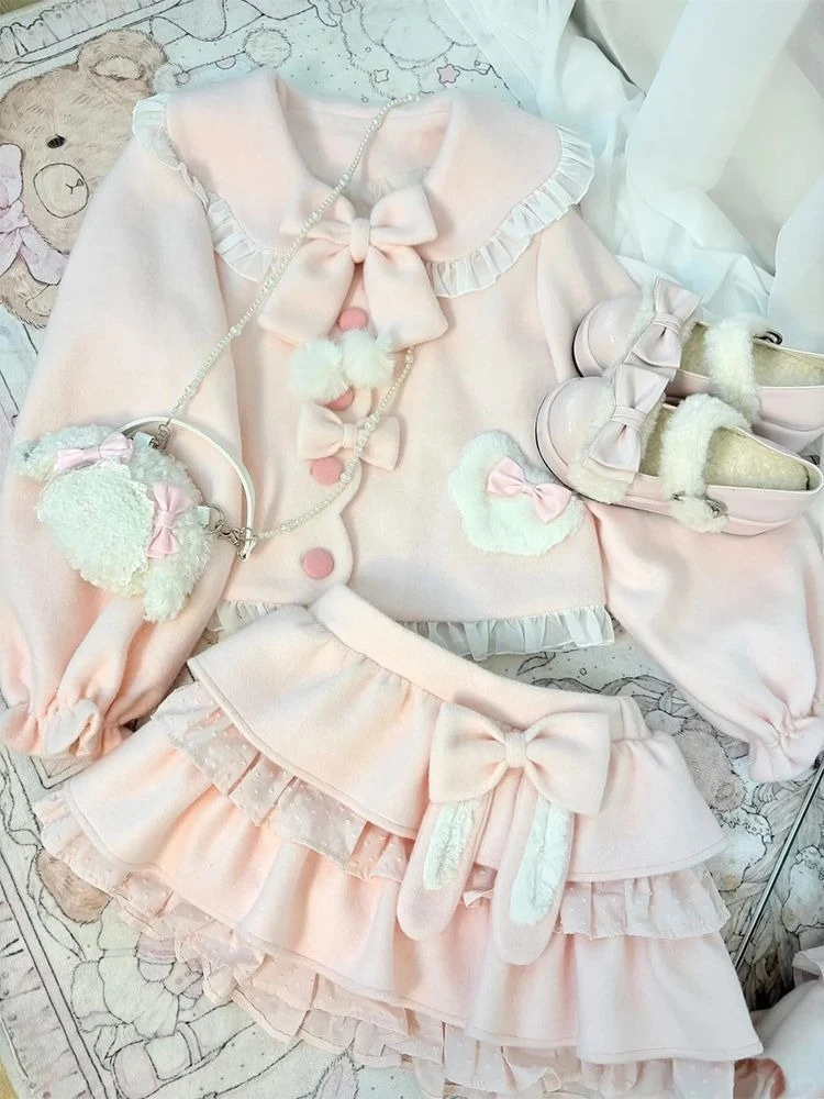 Japanese Sweet Kawaii Lolita 2 Piece Sets Women Cute Bow Design Shorts Coats + Mini Skirts Harajuku Fashion Lovely Warm Outfits
Japanese Sweet Kawaii Lolita 2 Piece Sets Women Cute Bow Design Shorts Coats + Mini Skirts Harajuku Fashion Lovely Warm Outfits