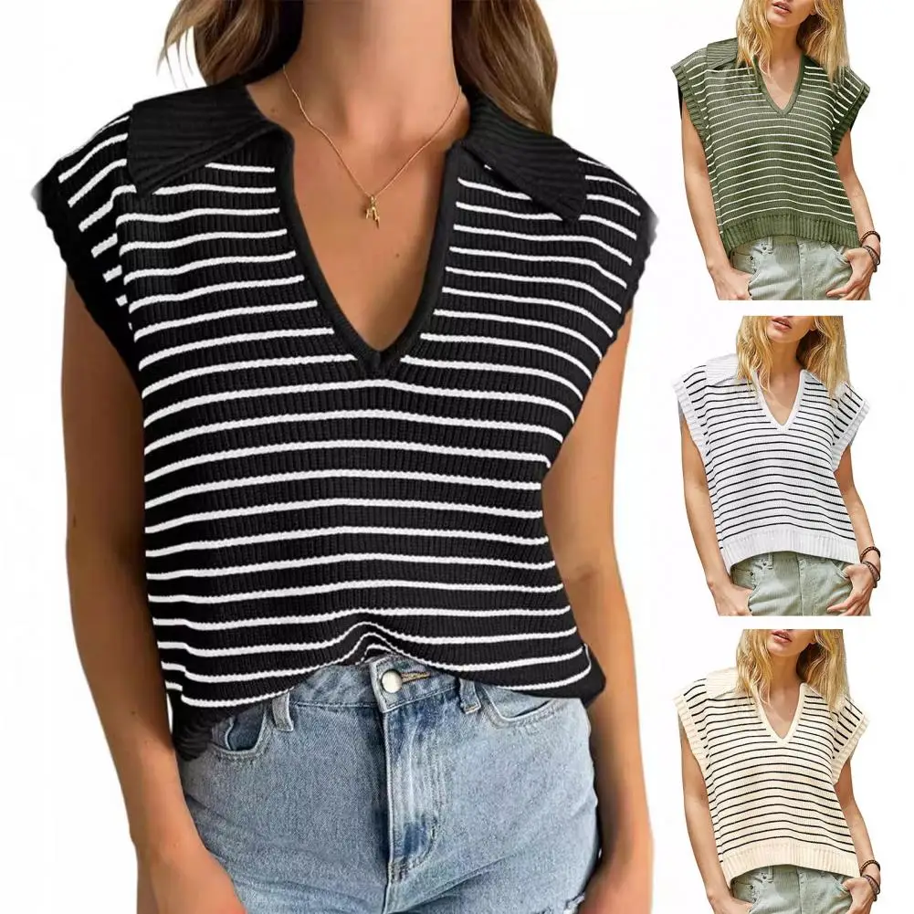 Summer Sweaters Vest for Women Sleeveless Tops Lapel V-neck Pullover Tops Striped Printed Loose Fit Knitting Blouse Streetwear
Summer Sweaters Vest for Women Sleeveless Tops Lapel V-neck Pullover Tops Striped Printed Loose Fit Knitting Blouse Streetwear