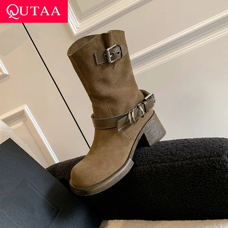 QUTAA 2026 Fashion Women Winter Boots Cow Suede Autumn Western Shoes High Heels Square Toe Buckles Lady Mid Calf Boots 34-39
QUTAA 2026 Fashion Women Winter Boots Cow Suede Autumn Western Shoes High Heels Square Toe Buckles Lady Mid Calf Boots 34-39