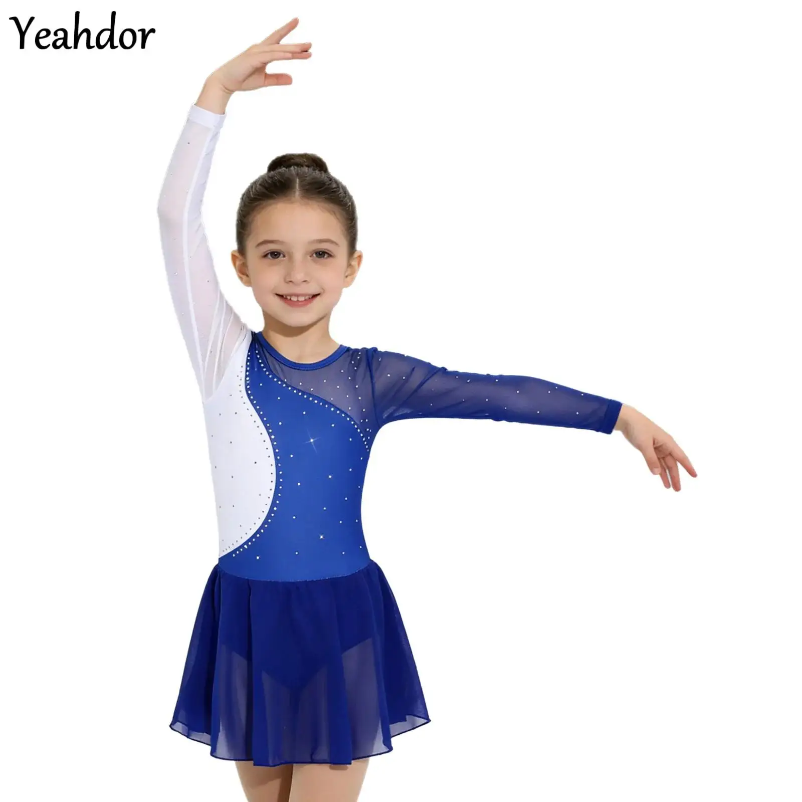 Kids Girls Figure Ice Skating Dress Long Sleeve Mesh Patchwork Rhinestone Color Block Gymnastics Leotard Dress Stage Performance
Kids Girls Figure Ice Skating Dress Long Sleeve Mesh Patchwork Rhinestone Color Block Gymnastics Leotard Dress Stage Performance