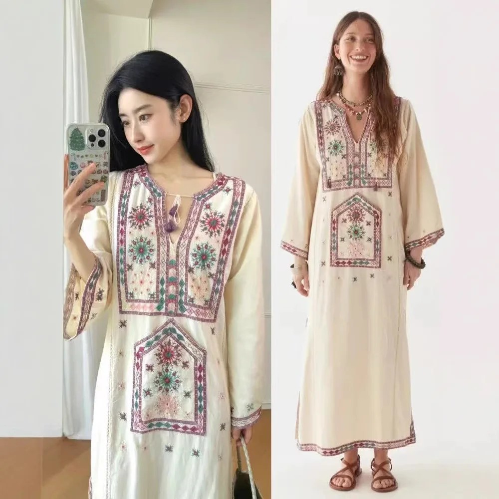 Retro Embroidered Long Dr V-Ne Tassel Belt Loose Fit Cotton Autumn New Sle Women's Faion Dr Chinese Ethnic Sle
Retro Embroidered Long Dr V-Ne Tassel Belt Loose Fit Cotton Autumn New Sle Women's Faion Dr Chinese Ethnic Sle