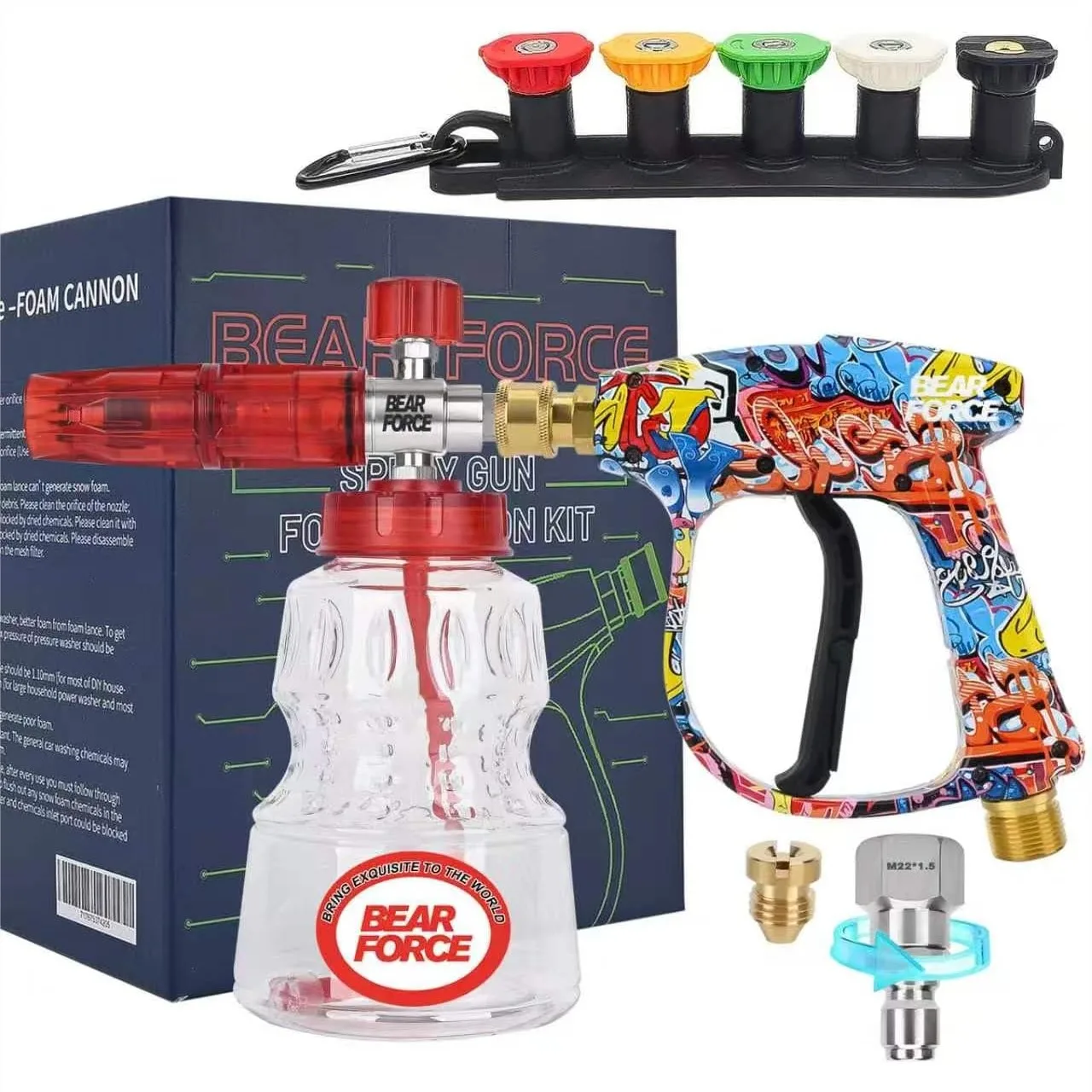 Pressure Washer Spray Gun With Foam Cannon 5 Nozzle Tips M22-14mm 3/8 Quick Connector Swivel 3000 PSI Car Washing
Pressure Washer Spray Gun With Foam Cannon 5 Nozzle Tips M22-14mm 3/8 Quick Connector Swivel 3000 PSI Car Washing