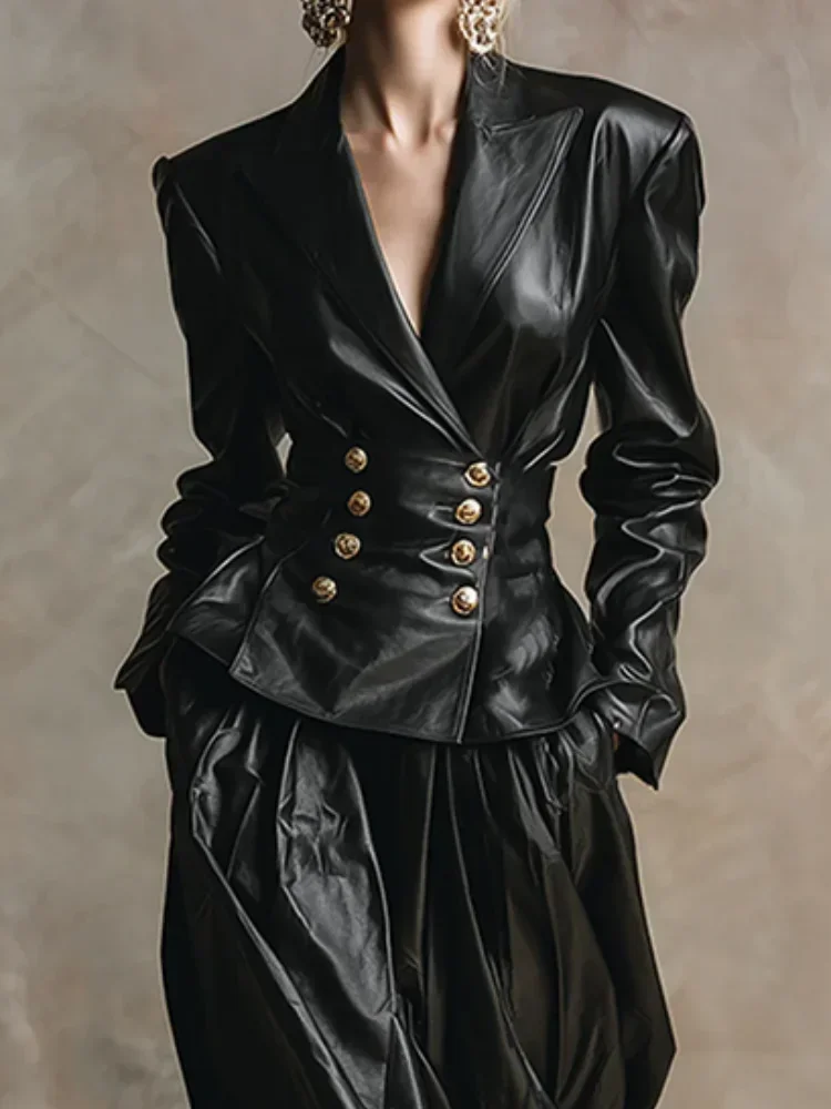 Women V-neck Leather Jacket Retro Solid Long Sleeve Double Breasted Waist Cinching Bomber Coat 2026 Lady Spring Autumn Outwear
Women V-neck Leather Jacket Retro Solid Long Sleeve Double Breasted Waist Cinching Bomber Coat 2026 Lady Spring Autumn Outwear