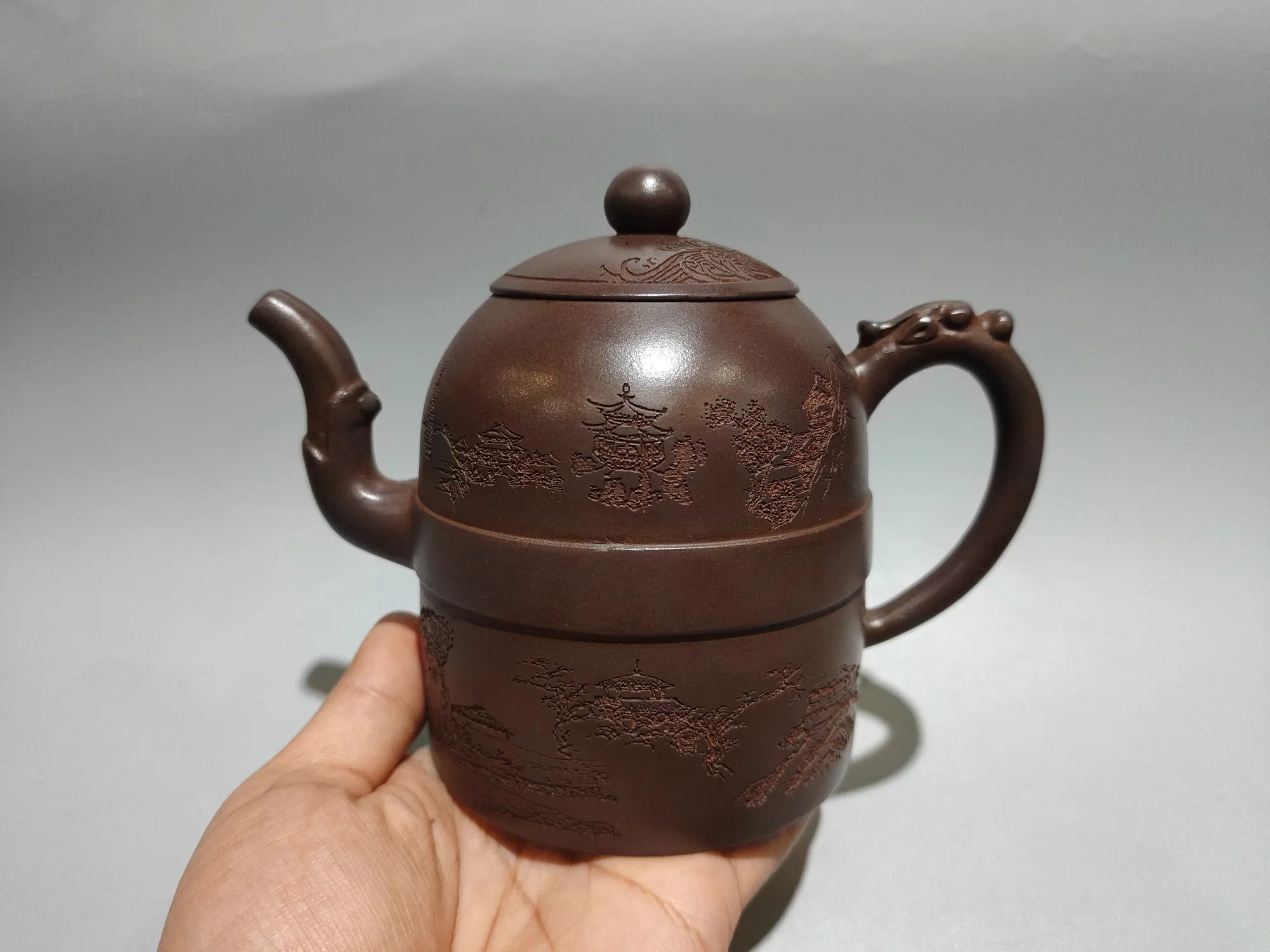 Чайник из старинной фиолетовой глины, с ландшафтным узором, в форме колокола, для чая, с очаровательным дизайном
Чайник из старинной фиолетовой глины, с ландшафтным узором, в форме колокола, для чая, с очаровательным дизайном