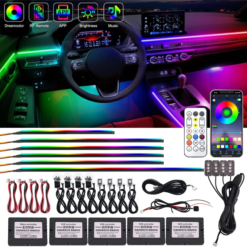 22 IN 1 Universal Car Interior Ambient Light Strip RGB LED Symphony Atmosphere Light Dashboard Door Decoration with App Control
22 IN 1 Universal Car Interior Ambient Light Strip RGB LED Symphony Atmosphere Light Dashboard Door Decoration with App Control