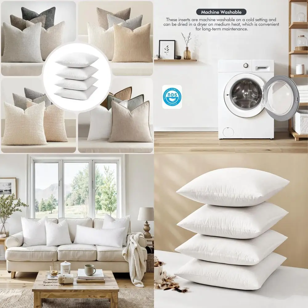 Set of 4 White 20x20 Pillow Inserts, Luxurious Down Feather Filled, Soft Cotton Throw Pillows for Home Decor
Set of 4 White 20x20 Pillow Inserts, Luxurious Down Feather Filled, Soft Cotton Throw Pillows for Home Decor