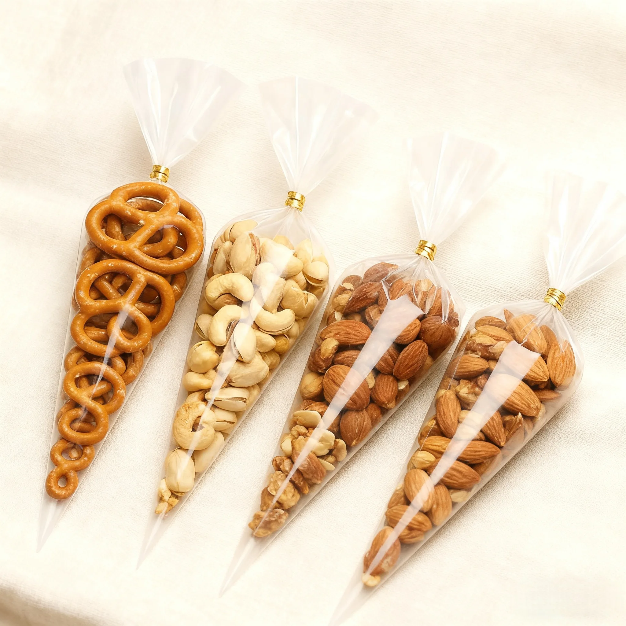 50 Pack 8x15 Inch Clear Cone Cellophane Treat Bags with Gold Twist Ties, Great for Popcorn, Candy, Party Favors and Gift Giving
50 Pack 8x15 Inch Clear Cone Cellophane Treat Bags with Gold Twist Ties, Great for Popcorn, Candy, Party Favors and Gift Giving
