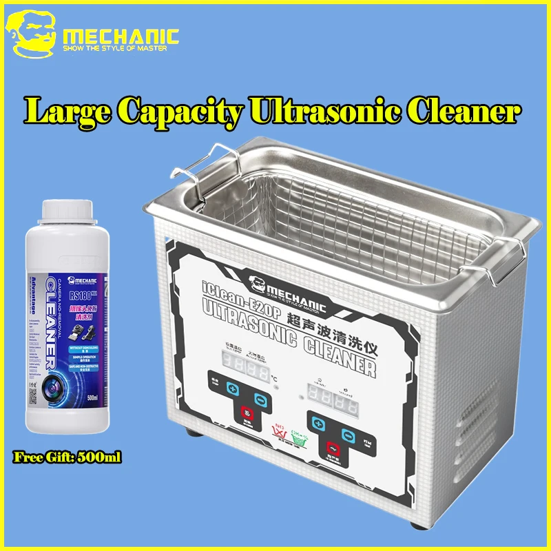 MECHANIC iClean E20P 2L Ultrasonic Bath Cleaner Designed for Precision Cleaning of Chips Cameras and Small Electronic Parts
MECHANIC iClean E20P 2L Ultrasonic Bath Cleaner Designed for Precision Cleaning of Chips Cameras and Small Electronic Parts