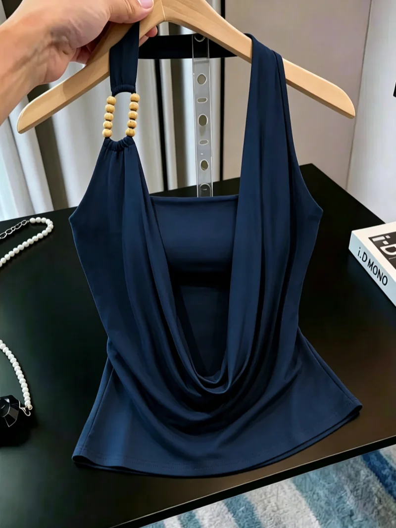 Sexy Beaded Neck Hanging Strap Vest Women's Summer Design Thinming Top Self-Kept Style Korean Version Slim Fit Silk Blend
Sexy Beaded Neck Hanging Strap Vest Women's Summer Design Thinming Top Self-Kept Style Korean Version Slim Fit Silk Blend
