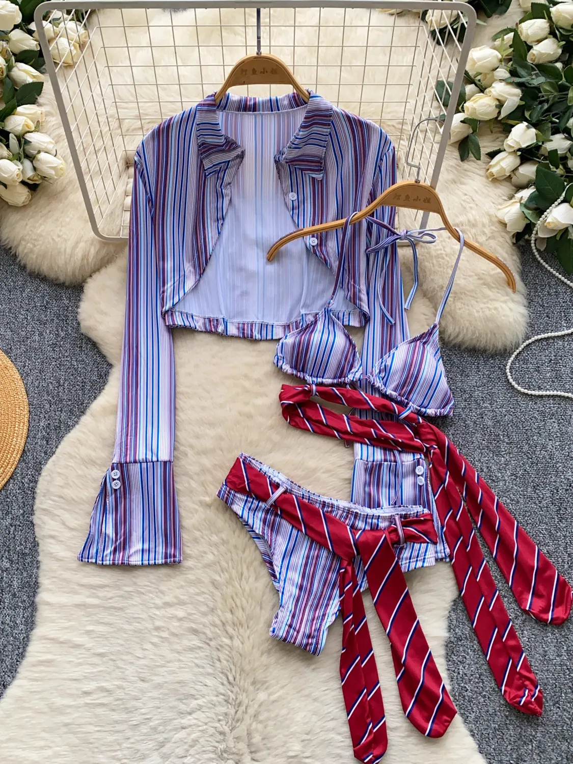 Women's Purple Striped Shirt Two-piece Set Korean Style Slim Fit Shirt Cardigan with Ribbon Camisole Outfit Spring & Autumn 2026
Women's Purple Striped Shirt Two-piece Set Korean Style Slim Fit Shirt Cardigan with Ribbon Camisole Outfit Spring & Autumn 2026
