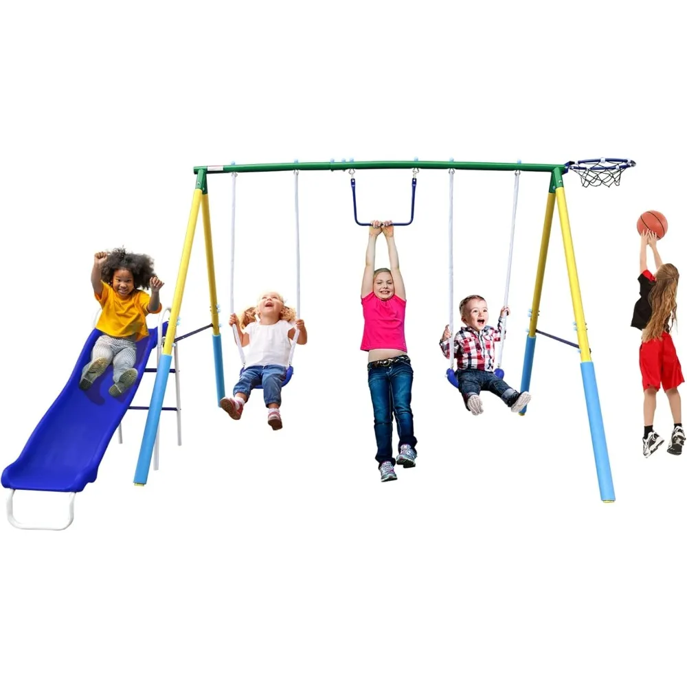 All-in-One Swing Set for Kids Aged 3-8: Outdoor Playset with Slide, Basketball, Swing Seats, and Gymnastics Bar
All-in-One Swing Set for Kids Aged 3-8: Outdoor Playset with Slide, Basketball, Swing Seats, and Gymnastics Bar