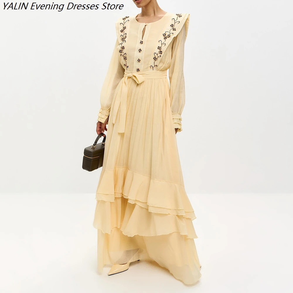 Women's A-line Evening Dresses Floor-length O-neck Full Sleeve Prom Dresses Fashion Beading Flowers Draped Customized Gowns
Women's A-line Evening Dresses Floor-length O-neck Full Sleeve Prom Dresses Fashion Beading Flowers Draped Customized Gowns