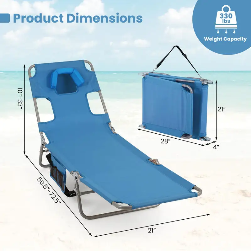 Folding Beach Lounge Chair with Adjustable Backrest for Lawn-Blue
Folding Beach Lounge Chair with Adjustable Backrest for Lawn-Blue