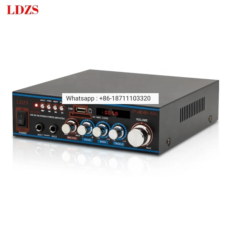 LDZS Audio AV-308BT Sound Power Amplifier 12V/220V Mini HiFi Stereo Audio Class D Amp Bass Treble
LDZS Audio AV-308BT Sound Power Amplifier 12V/220V Mini HiFi Stereo Audio Class D Amp Bass Treble