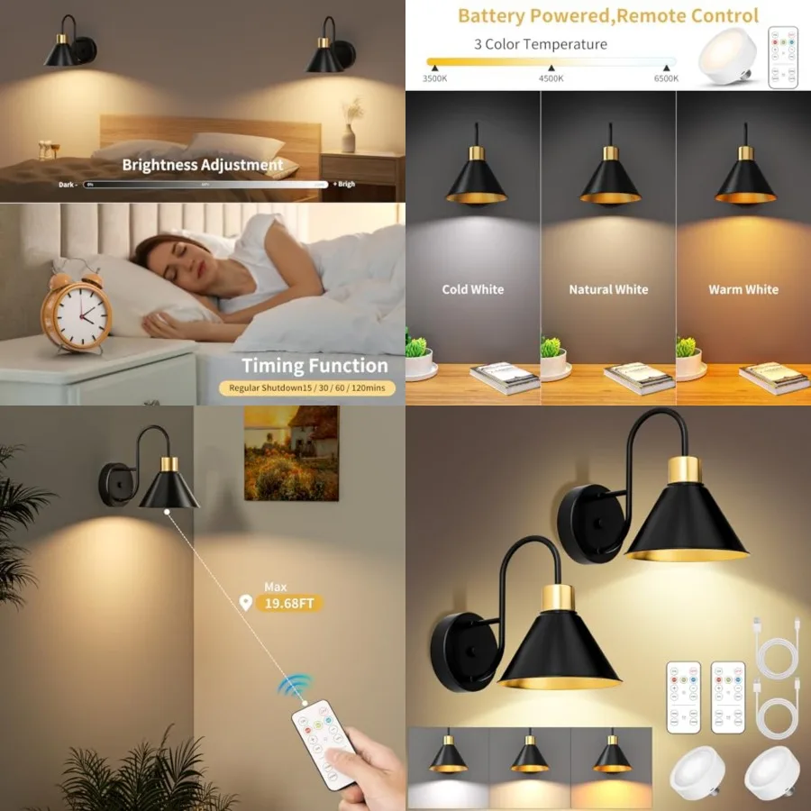 Frideko Rechargeable Wall Sconces Set of Two, 3 Color Dimmable Battery Operated Wall Lights with Remote, Black Wireless Wall La
Frideko Rechargeable Wall Sconces Set of Two, 3 Color Dimmable Battery Operated Wall Lights with Remote, Black Wireless Wall La