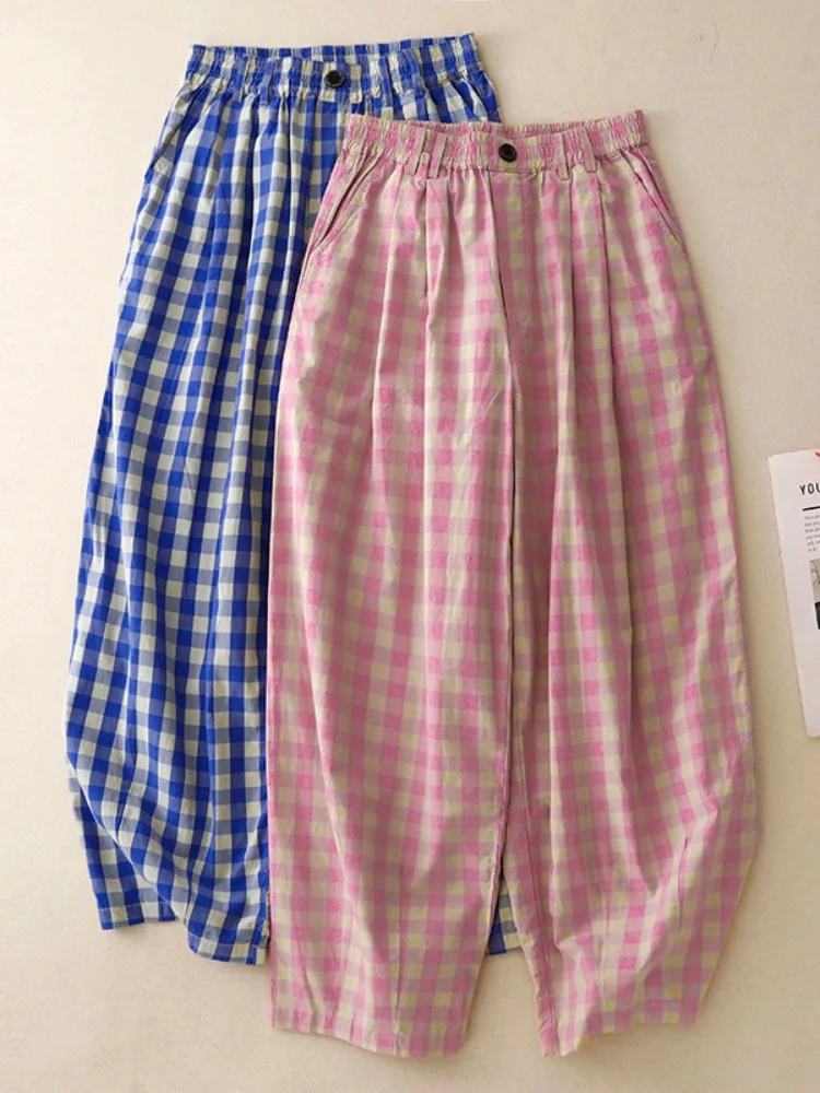 Japanese Style Plaid Balloon Pants Women Summer Elastic Waist Slimming Casual Harlan Pants Leisure Wide Leg Carrot Pants
Japanese Style Plaid Balloon Pants Women Summer Elastic Waist Slimming Casual Harlan Pants Leisure Wide Leg Carrot Pants