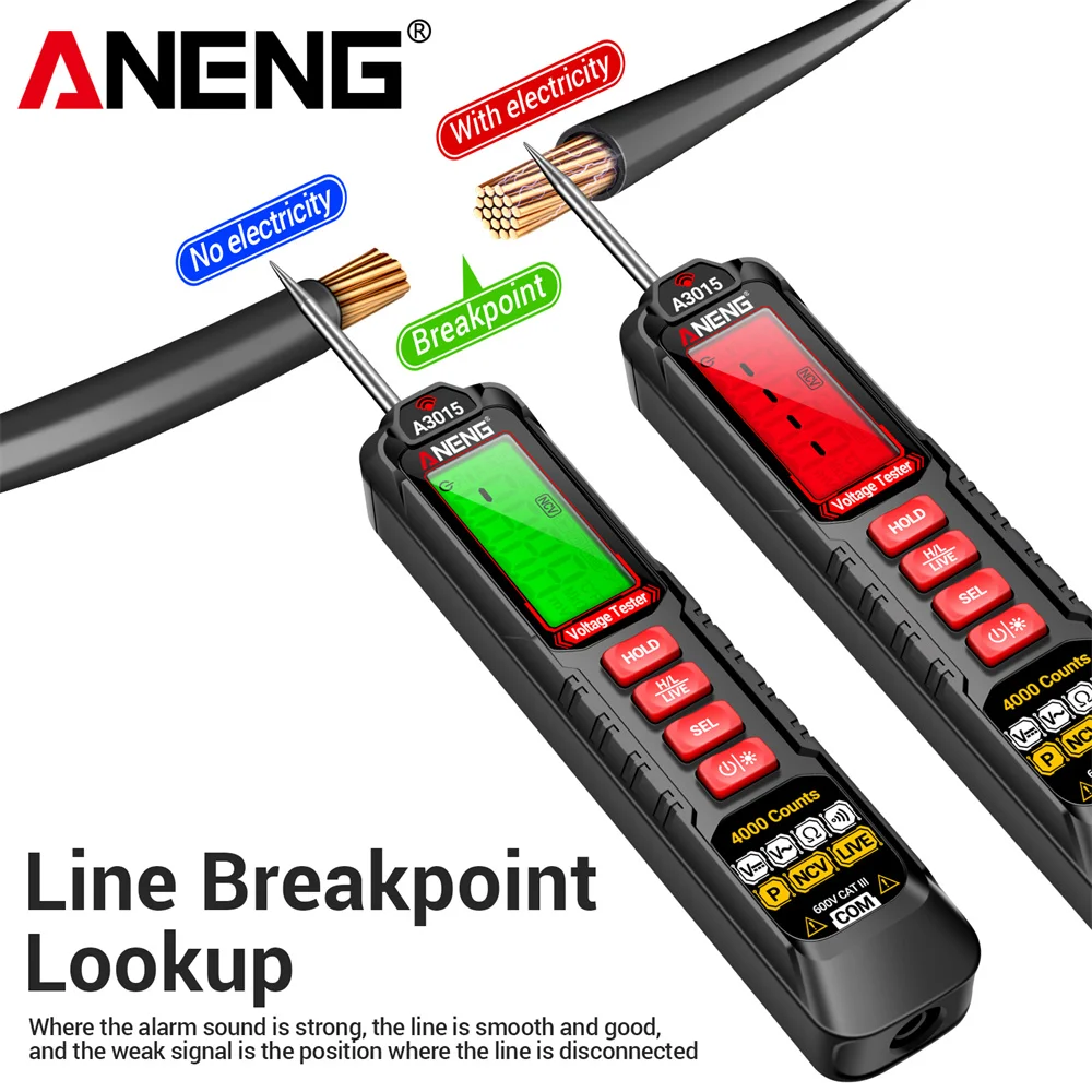 AC/DC Voltage Multimeter Pen Digital Professional ANENG A3015 NCV Voltage Induction Zero/Fire Line 4000 Counts Electrician Teste
AC/DC Voltage Multimeter Pen Digital Professional ANENG A3015 NCV Voltage Induction Zero/Fire Line 4000 Counts Electrician Teste