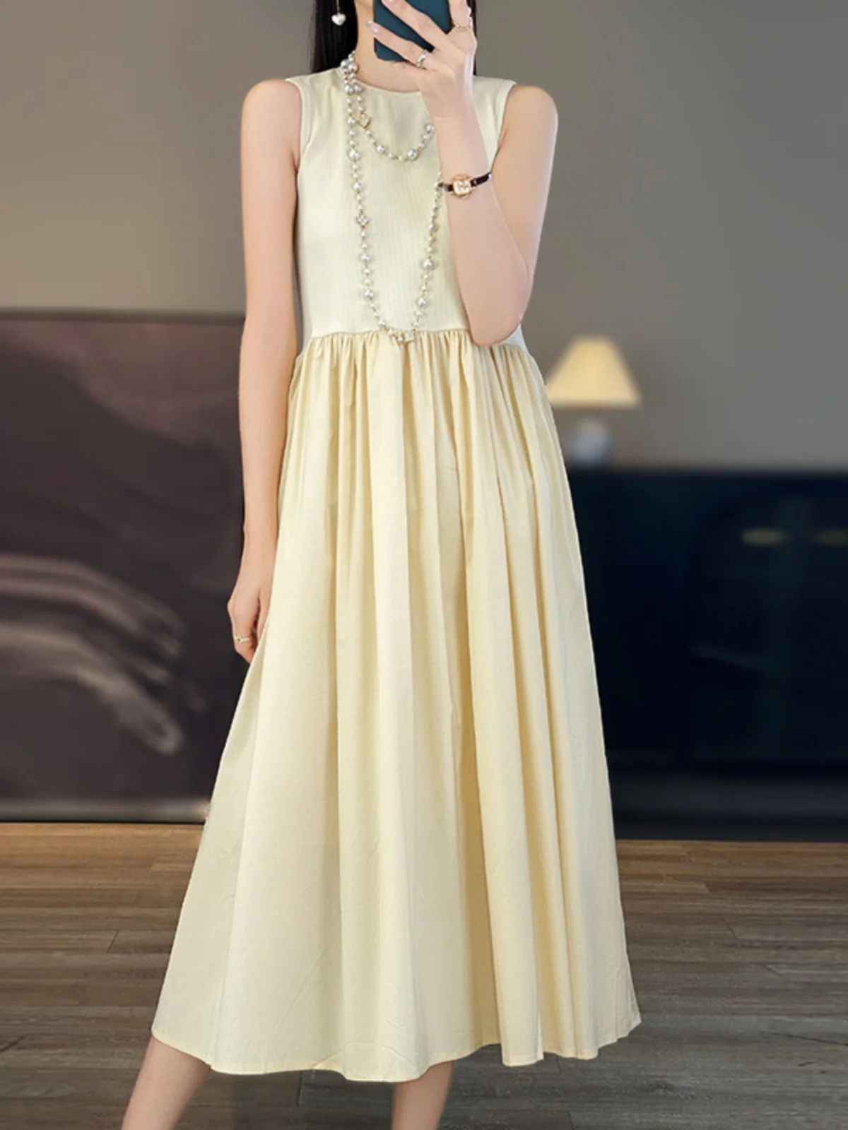 Silk Acetate Satin Svel round Ne Gown Women's Ele Pleated Mid-length Skirt Spring Summer New Sle Commute Wind
Silk Acetate Satin Svel round Ne Gown Women's Ele Pleated Mid-length Skirt Spring Summer New Sle Commute Wind