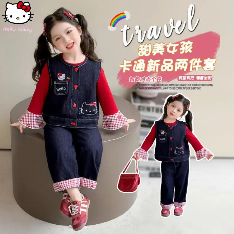 Джинсы для девочек в стиле аниме Sanrio, осенняя новинка, модный детский жилет Kawaii с героями мультфильмов, комплект из трех предметов, детская милая футболка с длинными рукавами
Джинсы для девочек в стиле аниме Sanrio, осенняя новинка, модный детский жилет Kawaii с героями мультфильмов, комплект из трех предметов, детская милая футболка с длинными рукавами