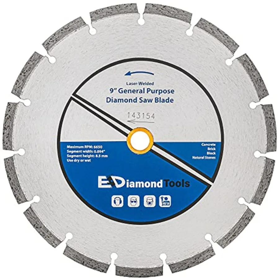 Laser Welded Diamond Saw Blade for Concrete Brick Block and Masonry Heat Treated Blade Core Dry or Wet 7/8"-/8" Arbor
Laser Welded Diamond Saw Blade for Concrete Brick Block and Masonry Heat Treated Blade Core Dry or Wet 7/8"-/8" Arbor