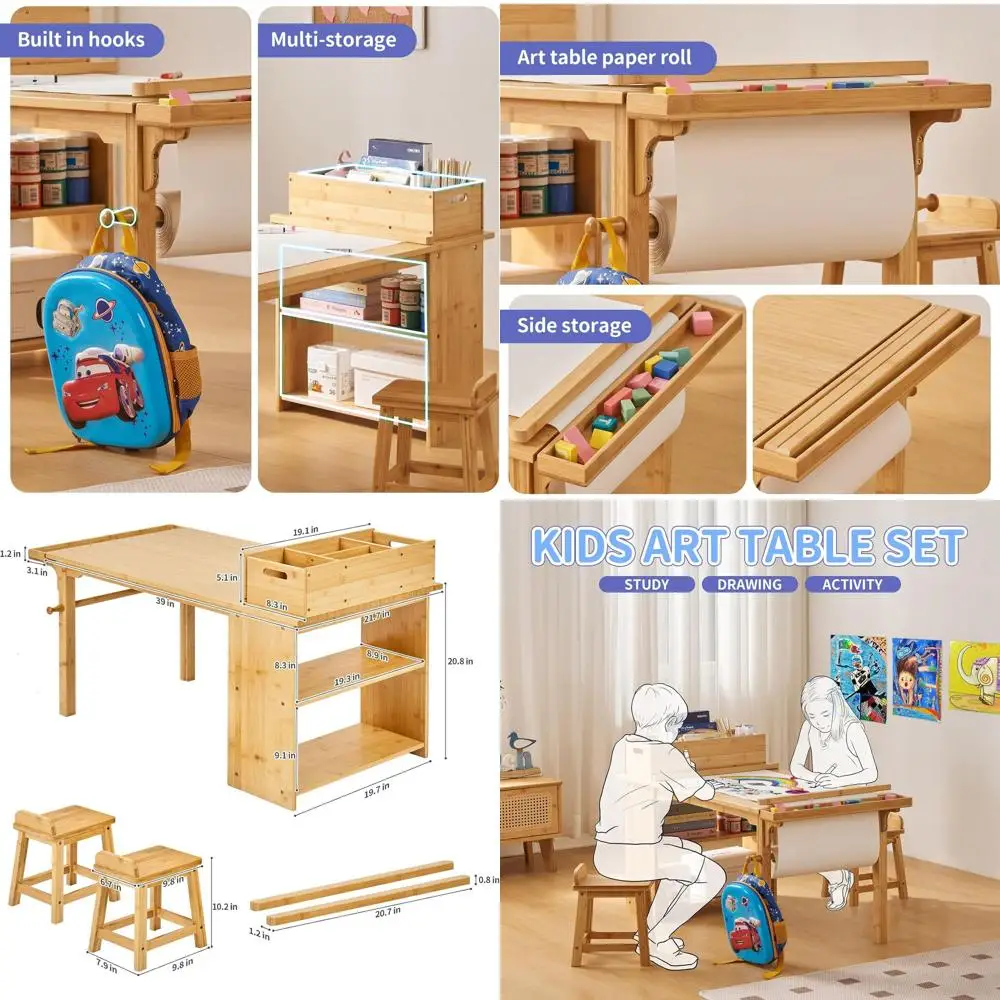 Art Table and Chair Set for Kids with Paper Roll Holder, Storage Shelves, Side Tray, Organizer Caddy, and 2 Stools, Ideal for Ag
Art Table and Chair Set for Kids with Paper Roll Holder, Storage Shelves, Side Tray, Organizer Caddy, and 2 Stools, Ideal for Ag