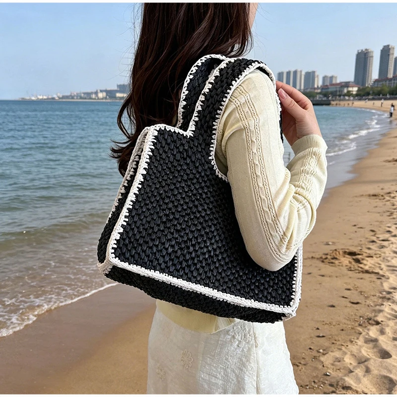 French Minimalist Woven Straw Bag Summer Vacation Beach Tote Handbag Casual Crochet Shoulder Purse Handmade Knitting Retro
French Minimalist Woven Straw Bag Summer Vacation Beach Tote Handbag Casual Crochet Shoulder Purse Handmade Knitting Retro