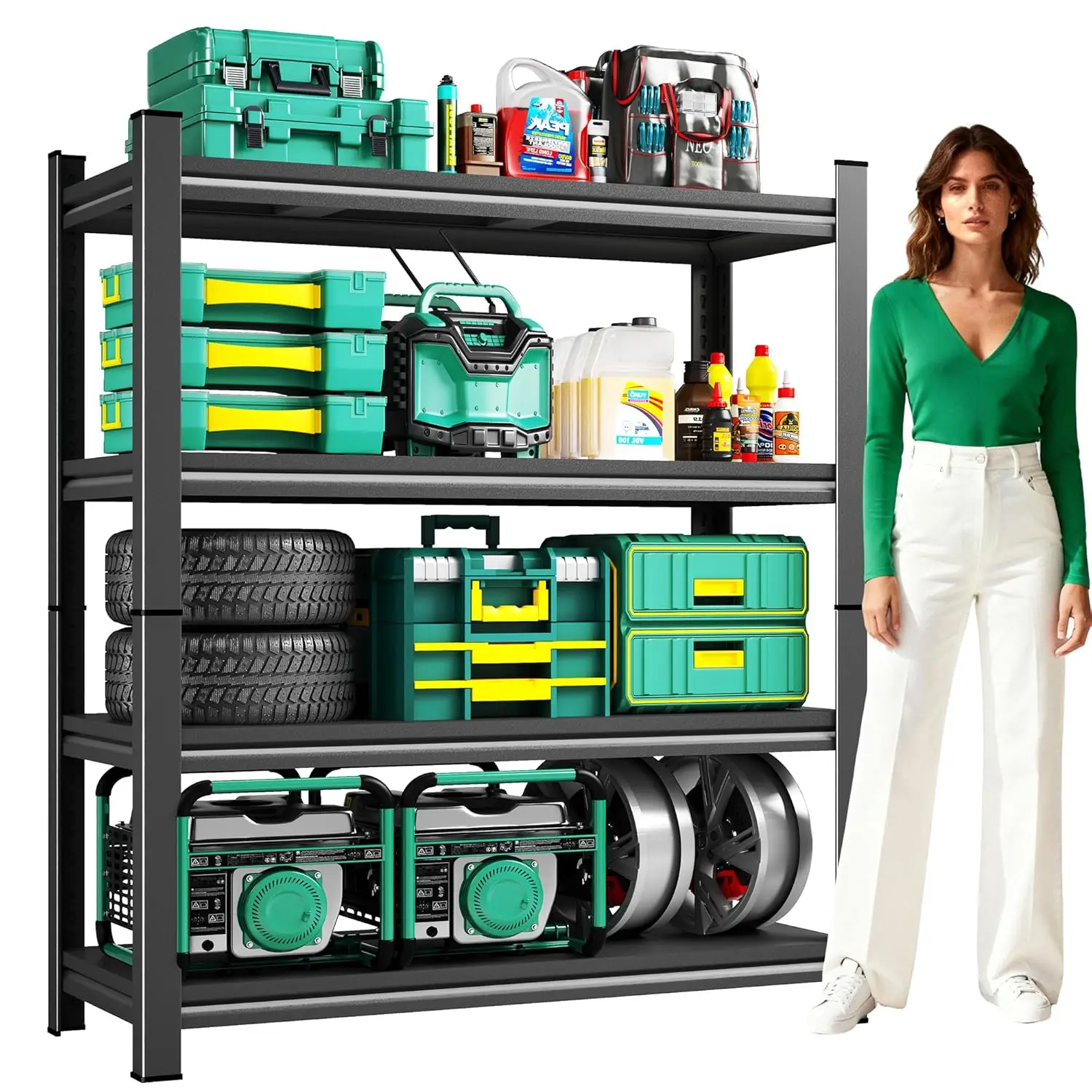 63”H Garage Shelving 2400LBS Adjustable Storage Shelves,4 Tier Metal Steel Heavy Duty Shelving Unit, Industrial, Customized
63”H Garage Shelving 2400LBS Adjustable Storage Shelves,4 Tier Metal Steel Heavy Duty Shelving Unit, Industrial, Customized