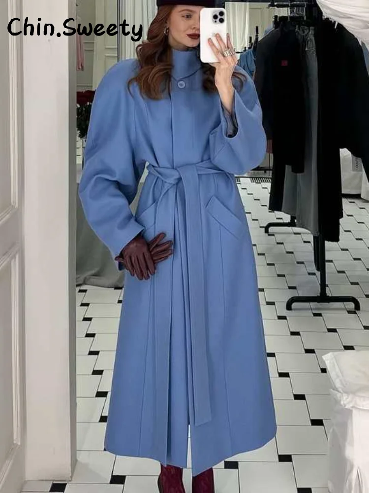 Elegant Women's Blue Long Trench Coats With Belt Loose Lapel Full Sleeve Single Breasted Overcoats 2025 2026 Spring Lady Outwear
Elegant Women's Blue Long Trench Coats With Belt Loose Lapel Full Sleeve Single Breasted Overcoats 2025 2026 Spring Lady Outwear