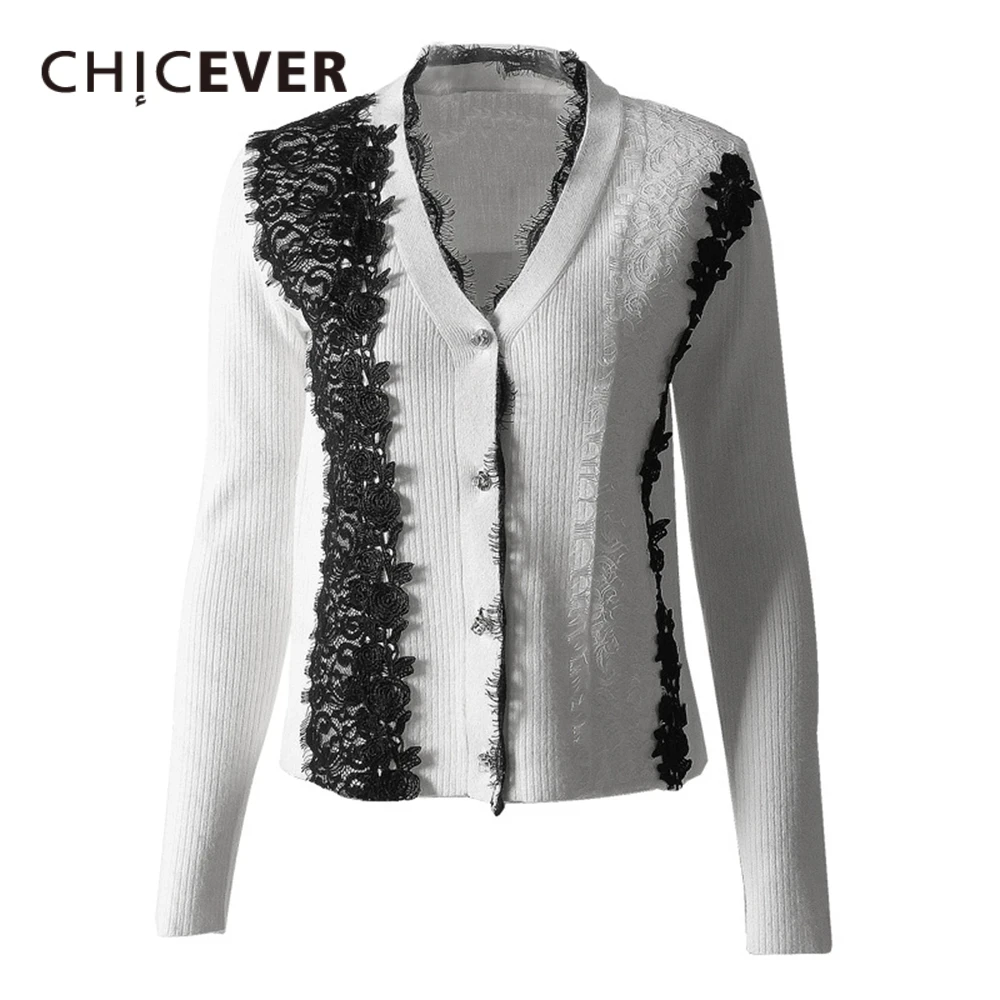 CHICEVER хитовый цвет, вязаный кардиган с кружевными краями для женщин, v-образный вырез, длинный рукав, тонкий лоскутный пуговицы, модный женский свитер
CHICEVER хитовый цвет, вязаный кардиган с кружевными краями для женщин, v-образный вырез, длинный рукав, тонкий лоскутный пуговицы, модный женский свитер