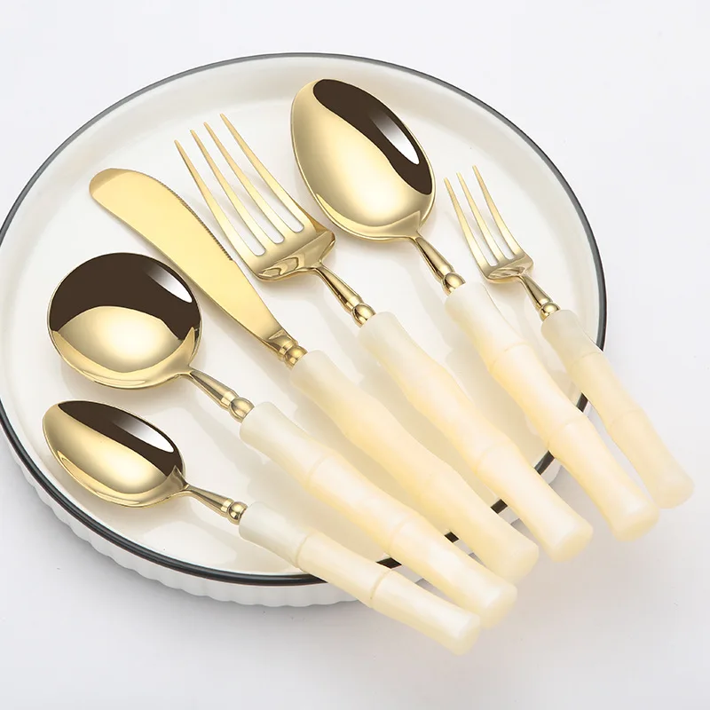 Gold Cream White 304 Stainless Steel Cutlery Set Bamboo Acrylic Handle Tableware Luxury Wedding Decoration and Accessories
Gold Cream White 304 Stainless Steel Cutlery Set Bamboo Acrylic Handle Tableware Luxury Wedding Decoration and Accessories