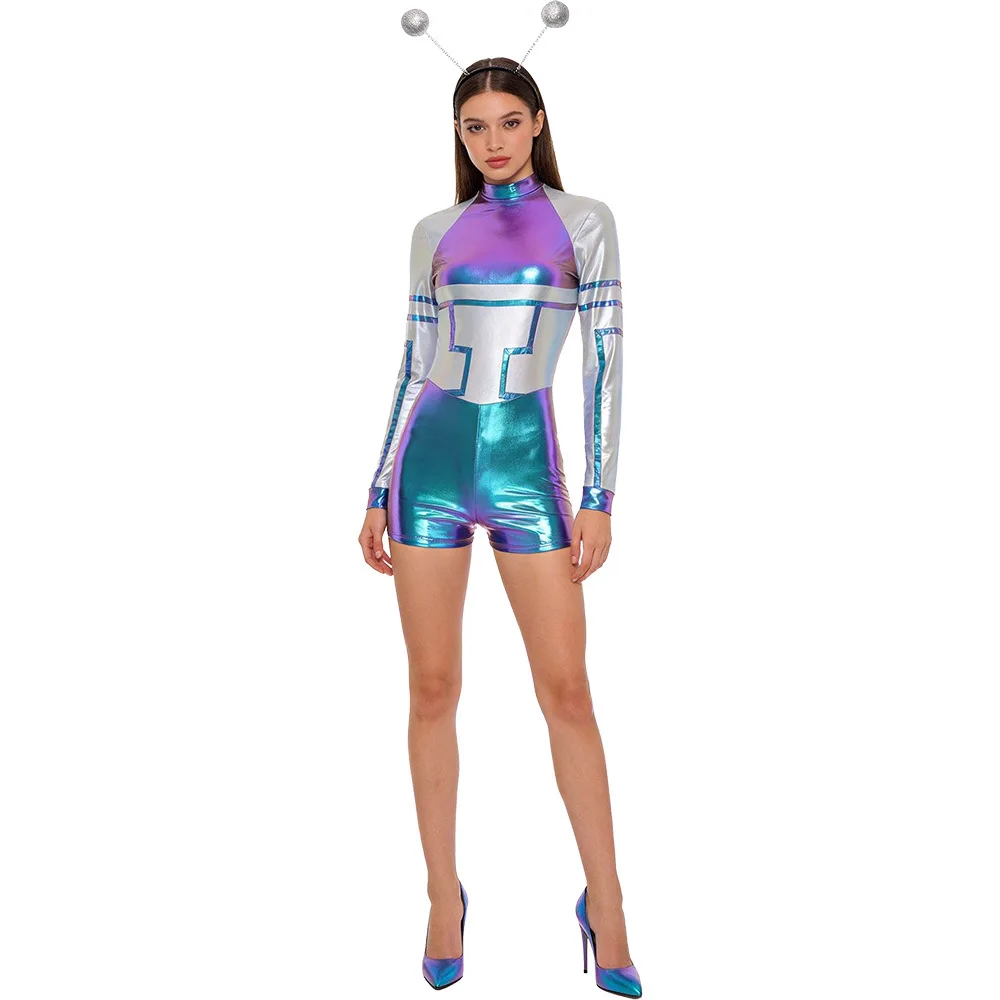 Alien Outerspace Cosplay Costume For Women Shiny Metallic Long Sleeve Zentai Bodysuit Halloween Carnival Party Clothing
Alien Outerspace Cosplay Costume For Women Shiny Metallic Long Sleeve Zentai Bodysuit Halloween Carnival Party Clothing