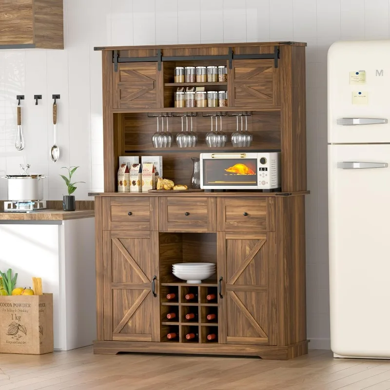 Coffee Bar Cabinet, 72" Hutch Cabinet with Storage, Buffet Sideboard with Adjustable Shelves, Sliding Barn Door, Wine
Coffee Bar Cabinet, 72" Hutch Cabinet with Storage, Buffet Sideboard with Adjustable Shelves, Sliding Barn Door, Wine