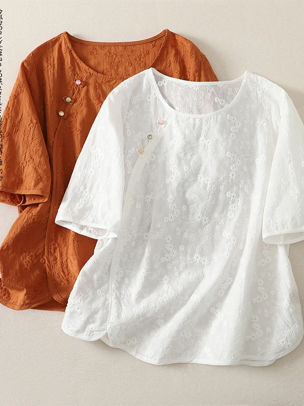 Fashionable round Neck Embroidered Color T-Shirt Large Size Women's Clothing Traditional Chinese Style Short Sleeve Top
Fashionable round Neck Embroidered Color T-Shirt Large Size Women's Clothing Traditional Chinese Style Short Sleeve Top