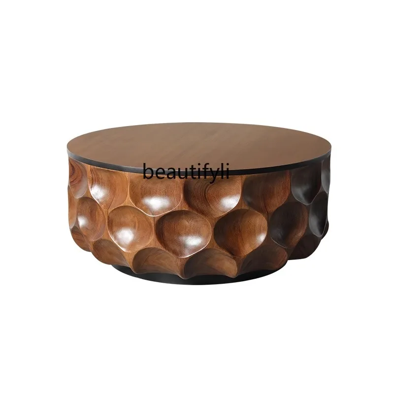 Medieval art coffee table light luxury high-end coffee round personalized walnut creative small solid wood low table
Medieval art coffee table light luxury high-end coffee round personalized walnut creative small solid wood low table