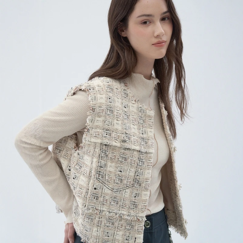 Корейская весенняя разноцветная верхняя одежда Ele ort, вязаный твидовый жилет с бахромой, круглый женский жилет Faion 2025 
Корейская весенняя разноцветная верхняя одежда Ele ort, вязаный твидовый жилет с бахромой, круглый женский жилет Faion 2025