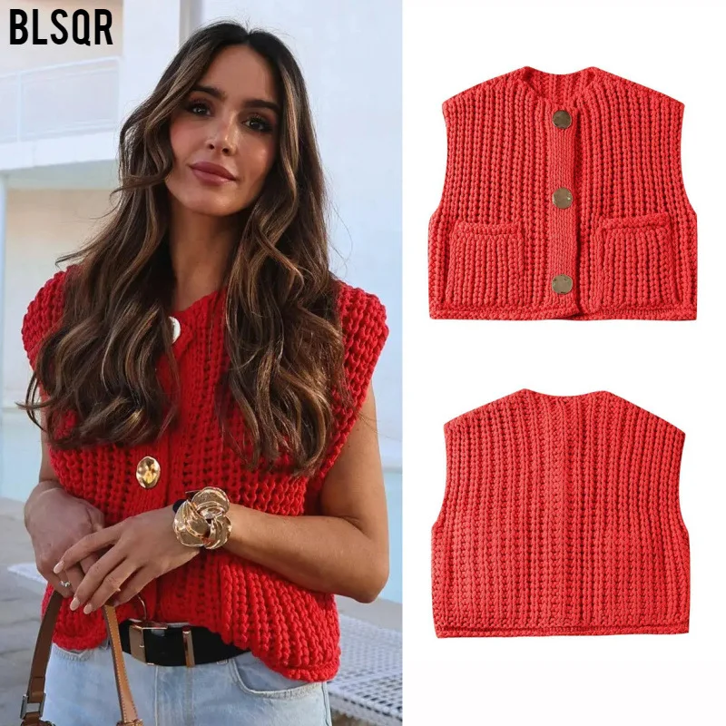 11 colors. 2024 spring and autumn new women's clothing European and American style pocket sleeveless short knitted cardigan vest
11 colors. 2024 spring and autumn new women's clothing European and American style pocket sleeveless short knitted cardigan vest