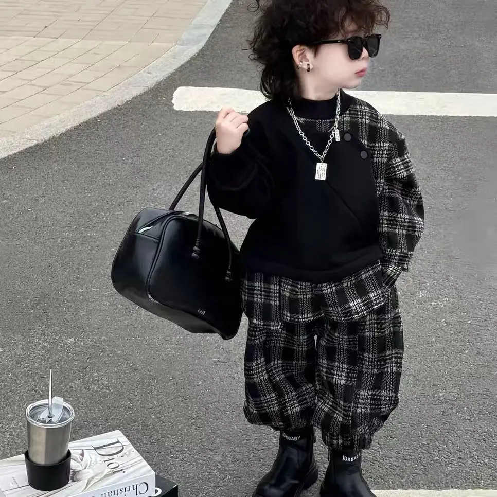 2 PCS set Spring Autumn Baby Boys Clothing Black Pullover striped top+Loose Pant Kids Suit Children Handsome Streetwear clothesl
2 PCS set Spring Autumn Baby Boys Clothing Black Pullover striped top+Loose Pant Kids Suit Children Handsome Streetwear clothesl