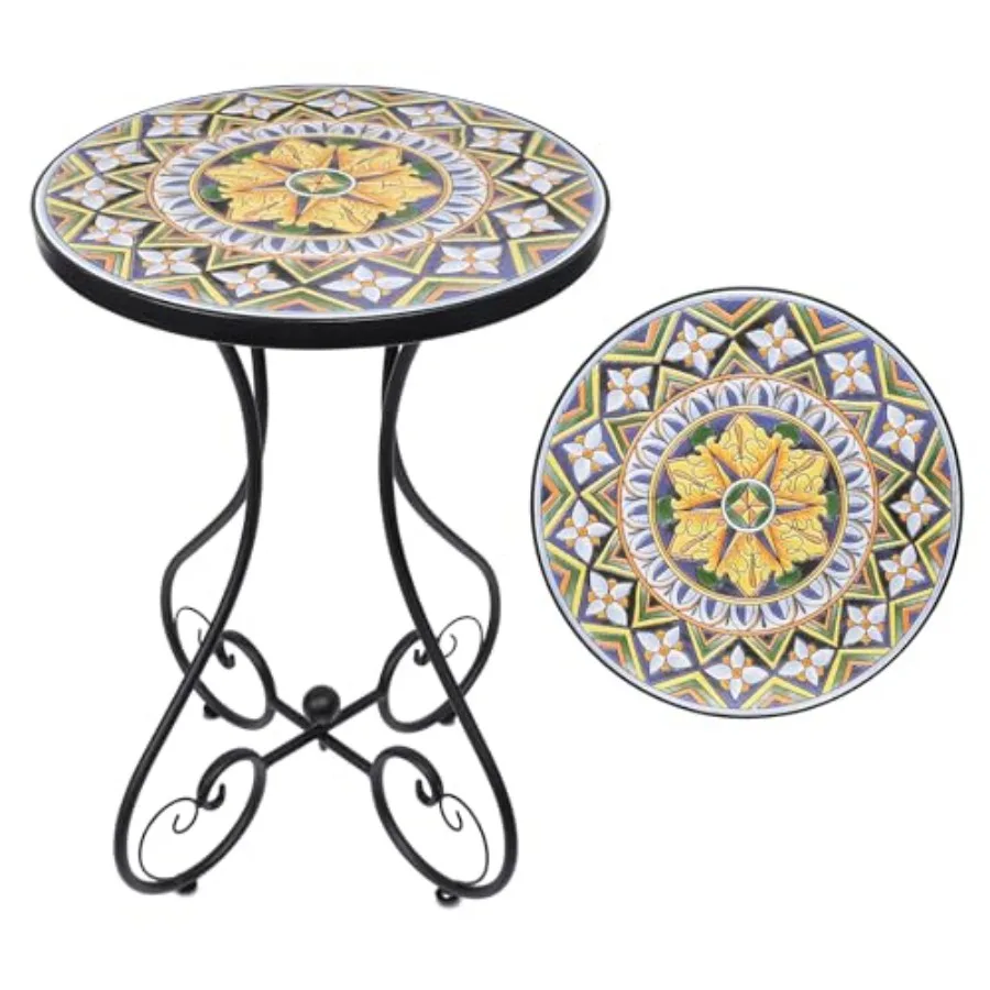 Outdoor side table for patio, garden, balcony, porch, or beach use; metal frame with mosaic tile top; multicolor design; lightw
Outdoor side table for patio, garden, balcony, porch, or beach use; metal frame with mosaic tile top; multicolor design; lightw