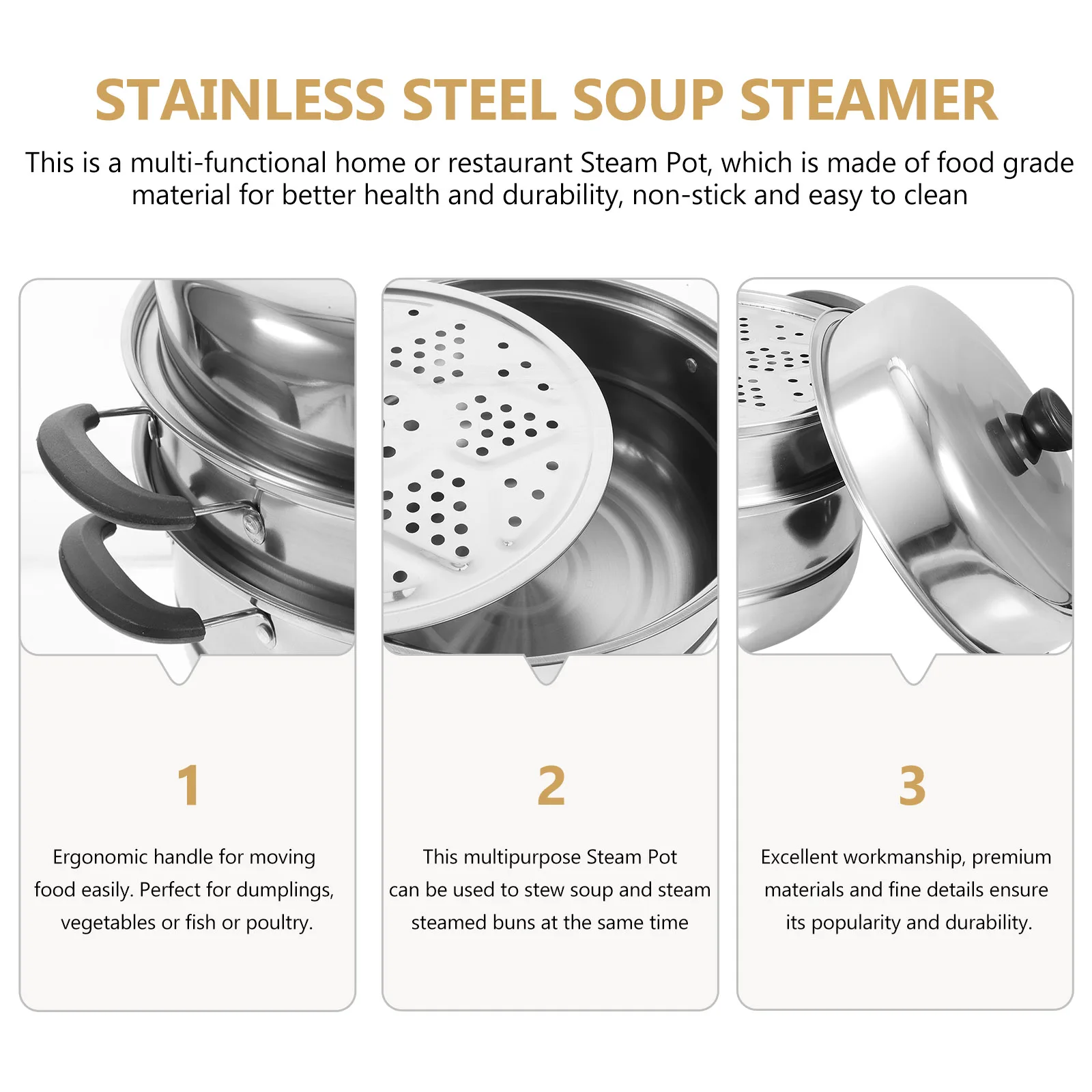 Thickened Stainless Steel Soup Steamer Pot Large Capacity High Temp Resistant Kitchen Tool Vegetable Steamer Basket
Thickened Stainless Steel Soup Steamer Pot Large Capacity High Temp Resistant Kitchen Tool Vegetable Steamer Basket
