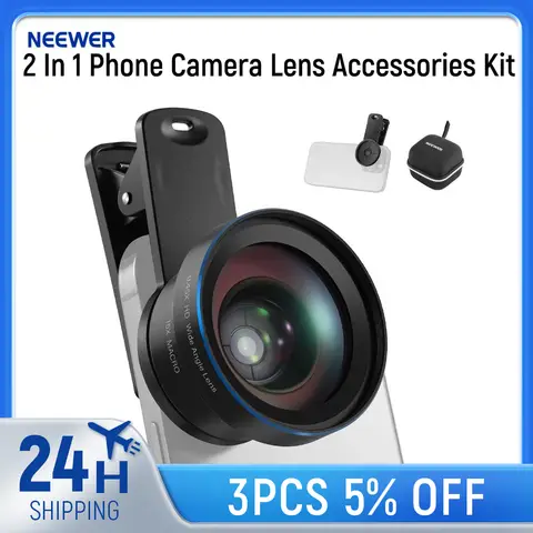 NEEWER BASICS 2 In 1 Phone Camera Lens Accessories Kit, HD 0.45x Wide Angle + 15x Macro, Lens Clip For iPhone Samsung Android
