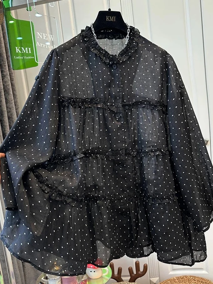 plus Size Summer Shirt Women's Lightweight Sun Protection Polka Dot Pleated Collar Button up Korean Style Loose Fit Long Sleeve
plus Size Summer Shirt Women's Lightweight Sun Protection Polka Dot Pleated Collar Button up Korean Style Loose Fit Long Sleeve