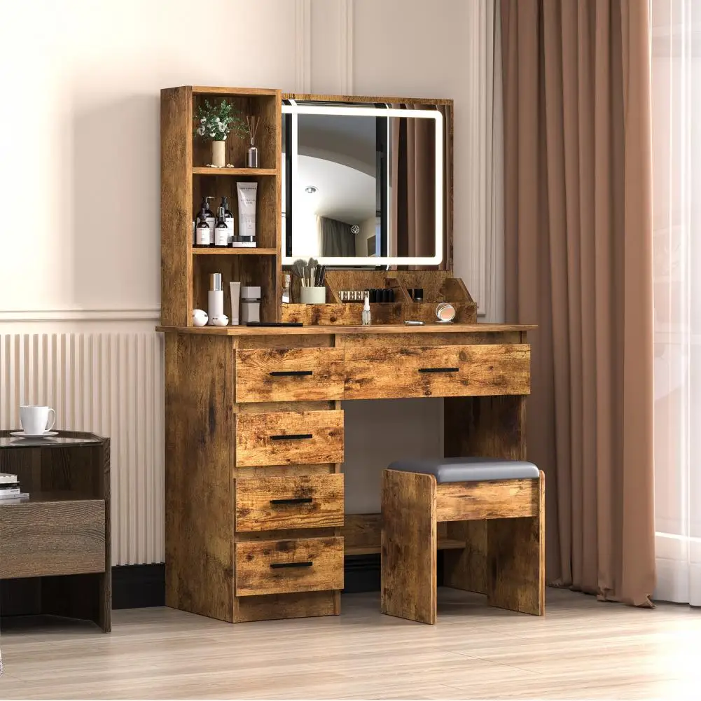 Vintage Vanity Table Makeup Desk With Mirror Light 5 Drawers Makeup Table With Storage Shelves With Stool Bedroom Furniture
Vintage Vanity Table Makeup Desk With Mirror Light 5 Drawers Makeup Table With Storage Shelves With Stool Bedroom Furniture