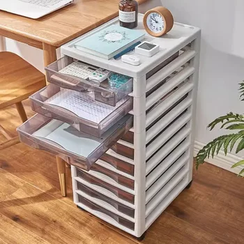 Mobile Storage Cabinet Drawer Office Transparent Plastic File Organizer Multi-layer Wheeled Drawer Storage Box Home Supplies
