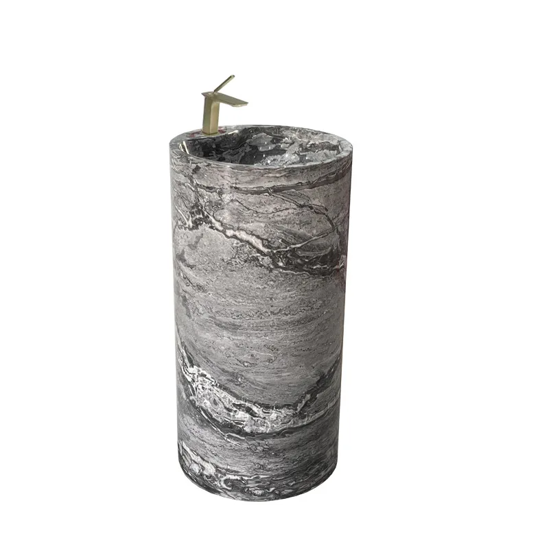 With faucet hole, marble black and white root integrated column basin, wash basin, simple and modern 
With faucet hole, marble black and white root integrated column basin, wash basin, simple and modern