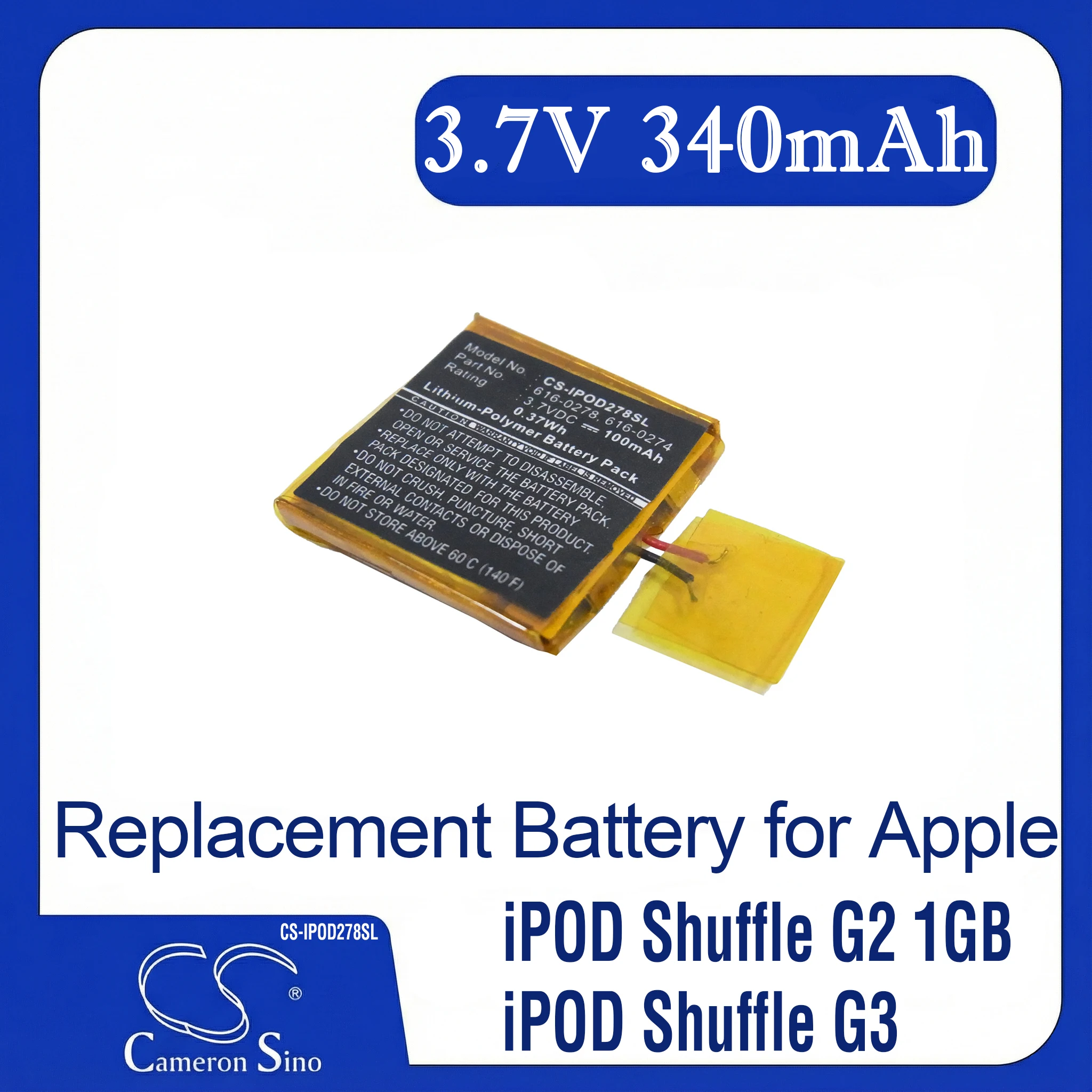 Cameron Sino Replacement Battery for Apple iPOD Shuffle G2 1GB, iPOD Shuffle G3, Fits P/N 616-0274,616-0278
Cameron Sino Replacement Battery for Apple iPOD Shuffle G2 1GB, iPOD Shuffle G3, Fits P/N 616-0274,616-0278
