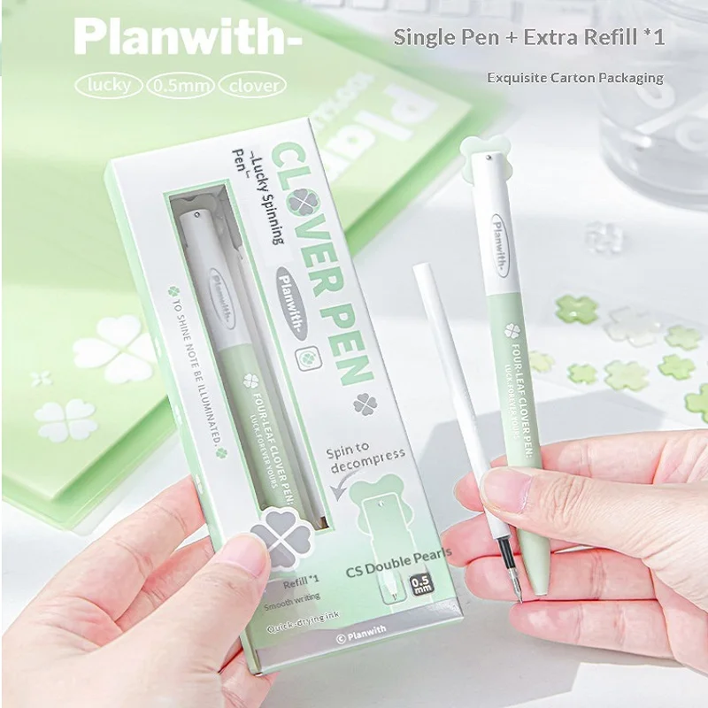 Planwith Lucky Four-leaf Clover Rotating Gel Pen 0.5mm CS Tip Quick Dry Smooth Black Gel Ink Anti Stress Student Stationery
Planwith Lucky Four-leaf Clover Rotating Gel Pen 0.5mm CS Tip Quick Dry Smooth Black Gel Ink Anti Stress Student Stationery