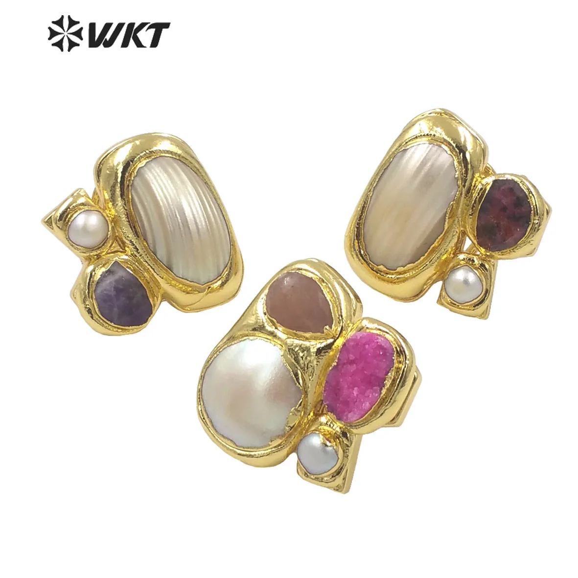WT-MPR083 Newest Exclusive WKT Design 18k Real Gold Plated Resist Tarnishable Multi Stone And Pearl Women Ring In Adjustable
WT-MPR083 Newest Exclusive WKT Design 18k Real Gold Plated Resist Tarnishable Multi Stone And Pearl Women Ring In Adjustable
